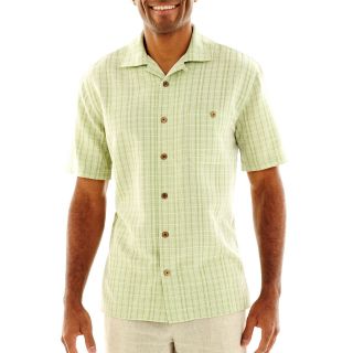 Island Shores Tropical Tonal Plaid Shirt, Green, Mens