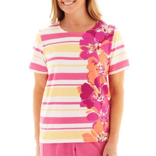 Alfred Dunner Classics Striped Floral Knit Top