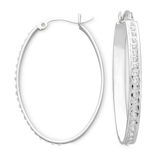 Diamond Accent Oval Hoop Earrings Platinum over Sterling, Womens