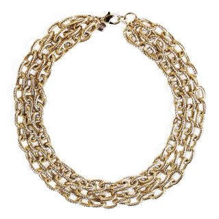 Textured Three Row Link Necklace, Yellow