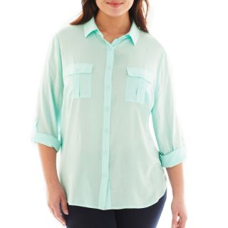 A.N.A Button Front Shirt   Plus, Blue