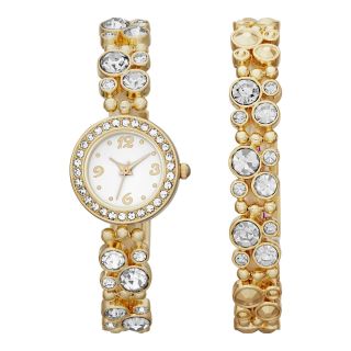 Womens Glitz Crystal Accent Watch & Bracelet Set, Gold
