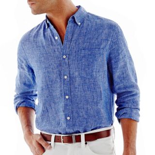 CLAIBORNE Linen Shirt, Blue, Mens