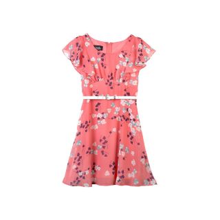 by&by Girl Flutter Sleeve Dress   Girls 7 16, Coral, Girls