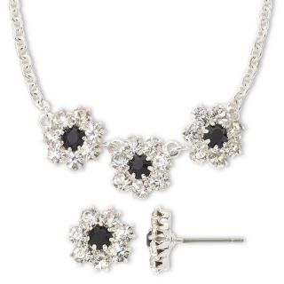 Vieste Jet Black & Clear Crystal Flower Necklace & Earrings Set