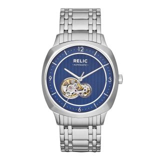 RELIC Mens Silver Tone & Blue Automatic Skeleton Watch