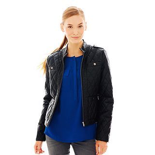 Joe Fresh Faux Leather Quilted Jacket, Black, Womens
