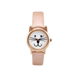 Womens Kitty Face and Ears Metallic Watch, Gold
