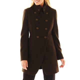 Worthington Cutout Military Coat, Green, Womens