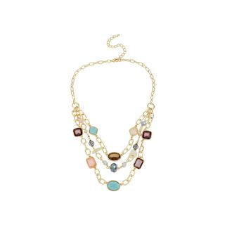 Worthington Gold Tone Multicolor Stone 3 Row Necklace