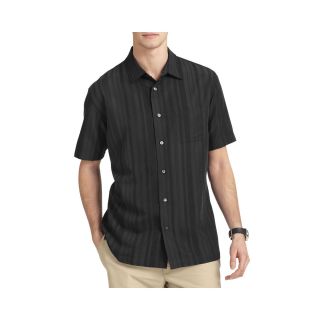 Van Heusen Short Sleeve Button Front Shirt, Black, Mens