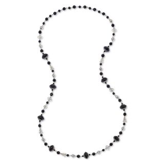 Silver Tone & Black Bead Long Strand Necklace