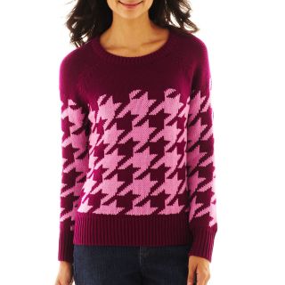 LIZ CLAIBORNE Long Sleeve Houndstooth Sweater, Miami Beet Multi, Womens