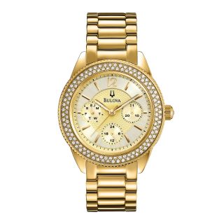 Bulova Womens Crystal Accent Gold Tone Multifunction Watch