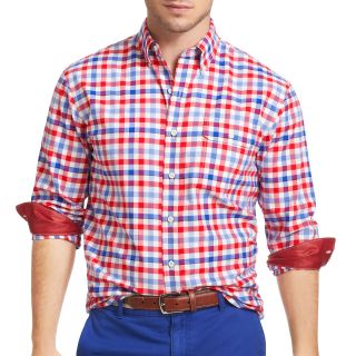 Izod Peached Twill Woven Shirt, Red, Mens