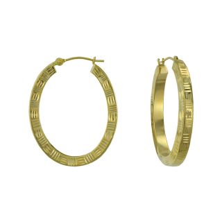 28mm 14K Gold Diamond Cut Oval Hoop Earrings, Womens