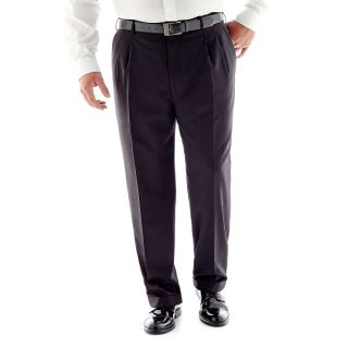 Stafford Travel Pleated Suit Pants   Portly, Dk Charcoal, Mens