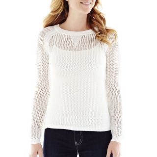A.N.A Crewneck Open Stitch Sweater, White, Womens