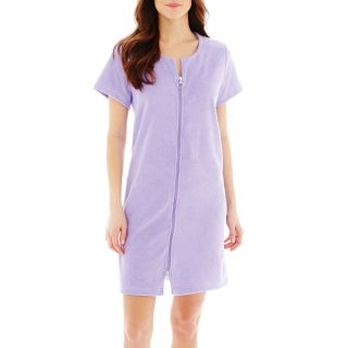 Adonna Short Sleeve Zip Front Robe, Pond Lily, Womens