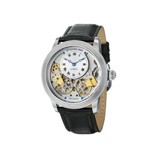 STUHRLING Mens Silver Tone Skeleton Inset Dial Automatic Watch
