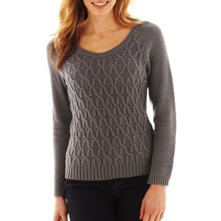 LIZ CLAIBORNE Long Sleeve Cable Knit Sweater, Grey, Womens