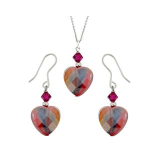 Bridge Jewelry Red Glass 2 pc. Heart Pendant & Earrings Set