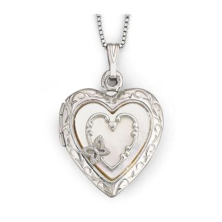 Mother of Pearl Heart Butterfly Locket, Womens