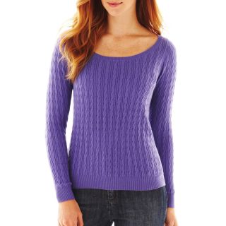 Scoopneck Cable Sweater   Petite, Purple, Womens