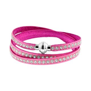 Stainless Steel Triple Wrap Pink Leather Bracelet, Womens