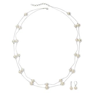 Vieste Silver Tone Pearlized Glass Bead Necklace and Earring Set, White
