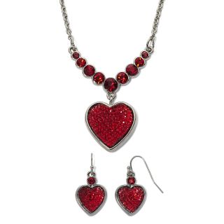 LIZ CLAIBORNE Silver Tone Red Crystal 3 pc. Heart Jewelry Set