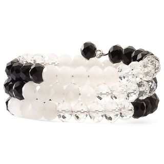 Black, Opaque White & Clear Glass Bead Coil Bracelet