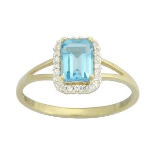 10K Yellow Gold Genuine Blue Topaz & Lab Created White Sapphire Ring, Womens