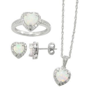 Lab Created Opal & White Sapphire 3 pc. Heart Jewelry Set, Womens
