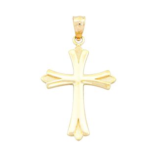 14K Gold Textured & Polished Cross Charm, Womens