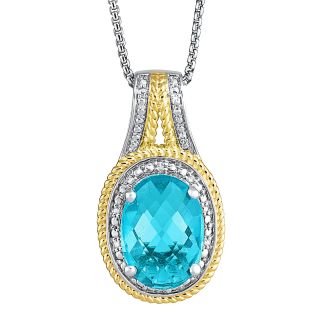 Closeout Lab Created Blue Topaz & Diamond Accent Pendant, Two Tone, Womens