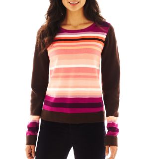LIZ CLAIBORNE Long Sleeve Striped Sweater, Miami Beet Multi, Womens