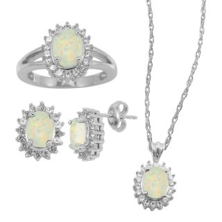 Lab Created Lab Created Opal & White Sapphire 3 pc. Oval Jewelry SetJewelry Set,
