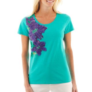 St. Johns Bay St. John s Bay Short Sleeve Graphic Tee, Blu Flwr On Aqu, Womens