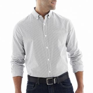 CLAIBORNE Button Front Shirt, Black, Mens