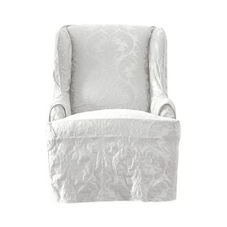 Sure Fit Matelassé Damask Wing Chair Slipcover, White
