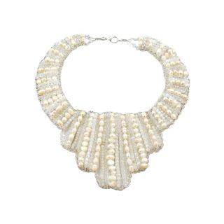 Freshwater Pearl & Crystal Triangle Necklace, Ivory