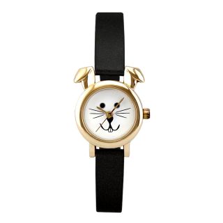Womens Bunny Face and Ears Metallic Watch, Black