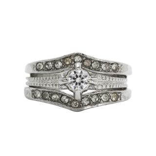 Bridge Jewelry Silver Plated Cubic Zirconia Vintage Style Ring Set