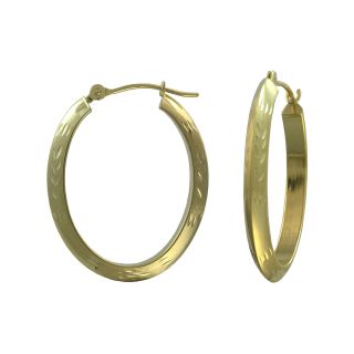 14K Oval Diamond Cut Hoop Earrings, Womens
