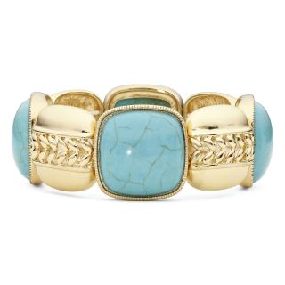 MONET JEWELRY Monet Simulated Turquoise & Gold Tone Squares Stretch Bracelet,