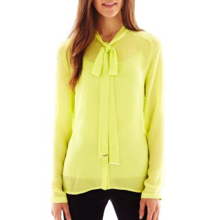 Worthington Long Sleeve Button Front Bow Blouse with Cami, Sunny Lime
