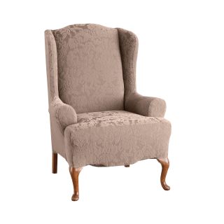 Sure Fit Stretch Jacquard Damask Wing Chair Slipcover, Mushroom