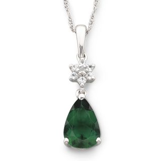 Lab Created Pear Shaped Emerald & White Sapphire Pendant, Womens
