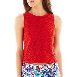 Sleeveless Lace Crop Top, Red, Womens